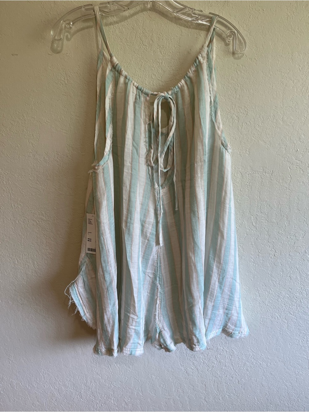 Out from under Lightweight Striped Tie-back Romper - Mint & White L-NWT